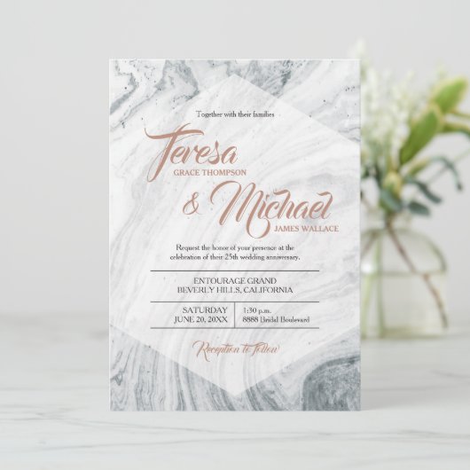 25. Hochzeitstag Marmor Grau Einladung (Stehend Vorderseite)