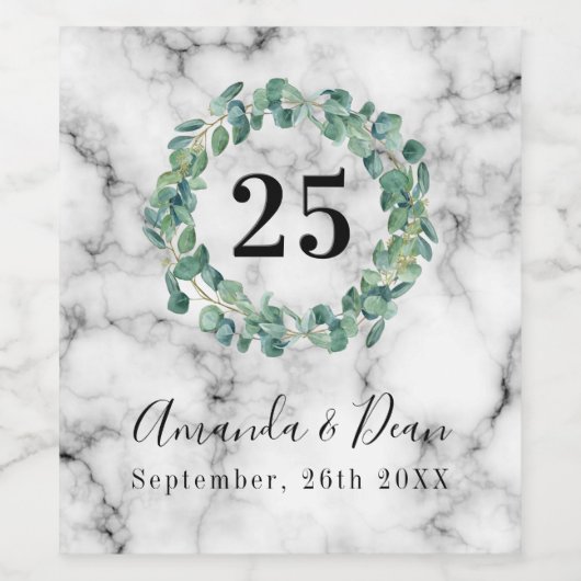 25. Hochzeitstag Marmorkranz Weinetikett (Einzelnes Label)