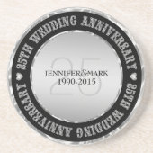 25. Hochzeitstag Metallic Silver & Black Getränkeuntersetzer (Vorne)