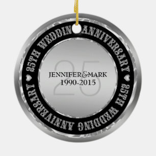 25. Hochzeitstag Metallic Silver & Black Keramikornament