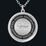 25. Hochzeitstag Metallisches Silber und Schwarz Versilberte Kette<br><div class="desc">Eleganter 25. Hochzeitstag Gedenkstätte mit individualisierbarem Text. Metallisches Silber und Schwarz. Weißer Diamantenakzent.</div>