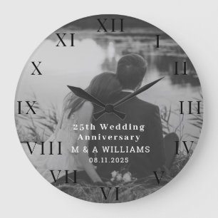 25. Hochzeitstag Modern Foto Fünfzigste  Große Wanduhr