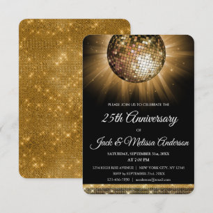 25. Hochzeitstag Party Gold Disco Ball Einladung