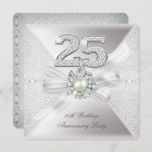 25. Hochzeitstag Party Pearl Silver Einladung (Vorne/Hinten)