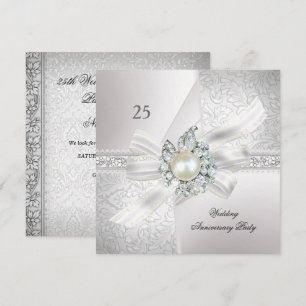 25. Hochzeitstag Party Pearl White Silver Einladung