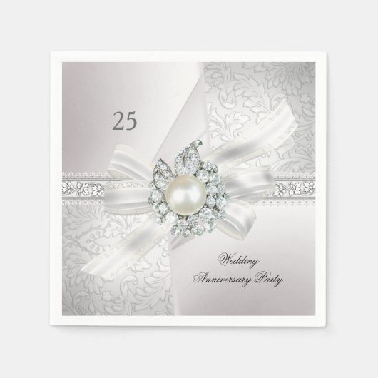 25. Hochzeitstag Party Pearl White Silver Serviette (Vorderseite)
