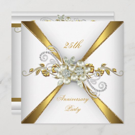 25. Hochzeitstag Pearl Gold Silver Einladung (Vorne/Hinten)