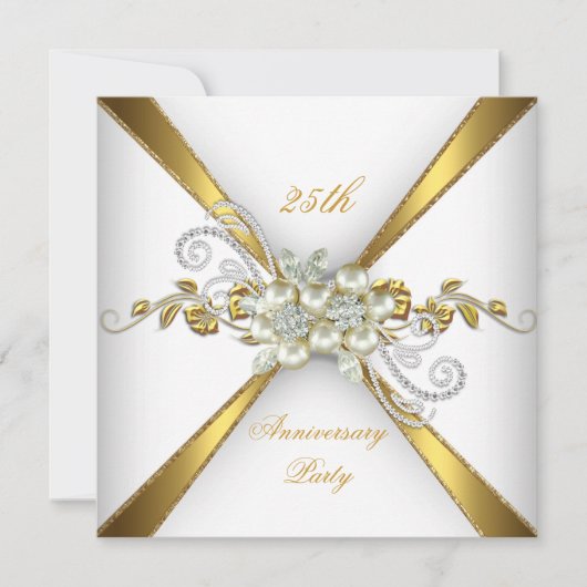 25. Hochzeitstag Pearl Gold Silver Einladung (Vorderseite)
