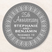 25. Hochzeitstag Personalisiert Runder Pappuntersetzer (Vorderseite)