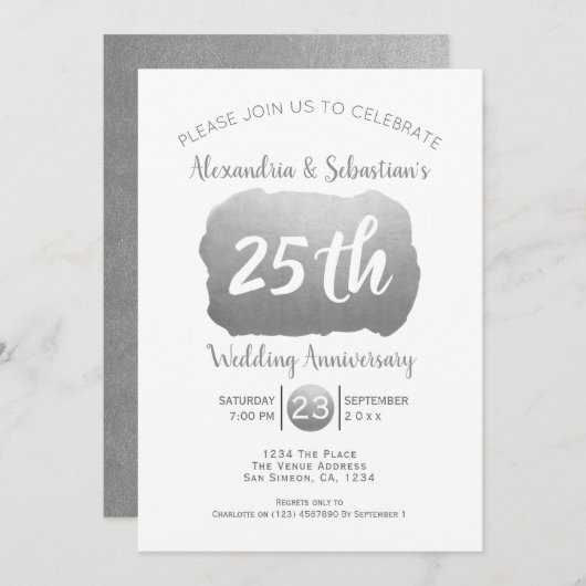 25. Hochzeitstag Personalisierte Imitate Silber Einladung (Vorne/Hinten)