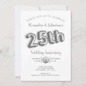 25. Hochzeitstag Personalisierte Imitate Silber Einladung (Vorderseite)