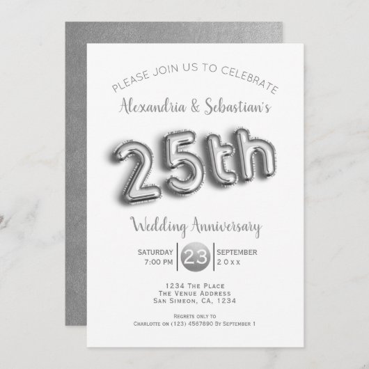 25. Hochzeitstag Personalisierte Imitate Silber Einladung (Vorne/Hinten)