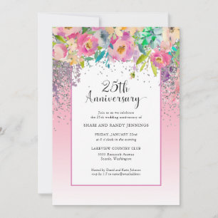 25. Hochzeitstag - Pink Silber Floral Einladung