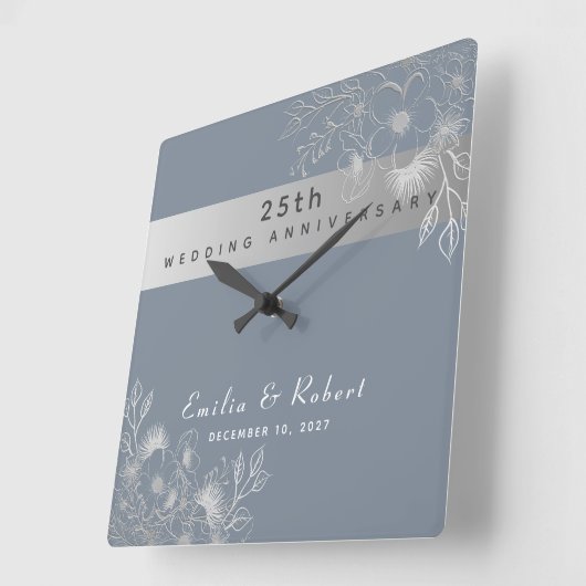 25. Hochzeitstag Quadratische Wanduhr (Winkel)