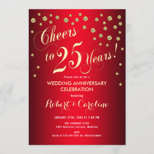 25. Hochzeitstag - Rot & Gold Einladung