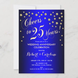 25. Hochzeitstag - Royal Blue & Gold Einladung