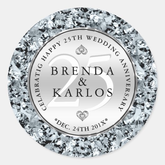 25. Hochzeitstag Runder Aufkleber (Vorderseite)