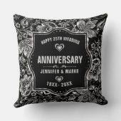 25. Hochzeitstag Schwarz und Silber Design Kissen (Rückseite)