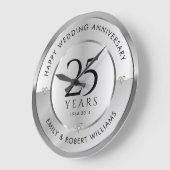 25. Hochzeitstag, schwarz und silber Große Wanduhr (Winkel)