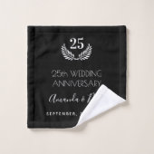 25. Hochzeitstag Schwarz-weißer Kranz Badhandtuch Set (Waschlappen)