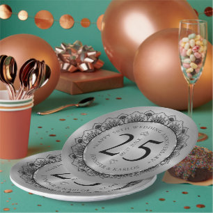 25. Hochzeitstag schwarze Spitze & Gold Pappteller