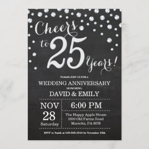 25. Hochzeitstag Schwarzes Silber Chalkboard Einladung