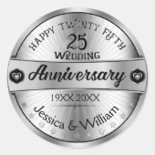 25. Hochzeitstag Shiny Silver Text Design Runder Aufkleber (Vorderseite)