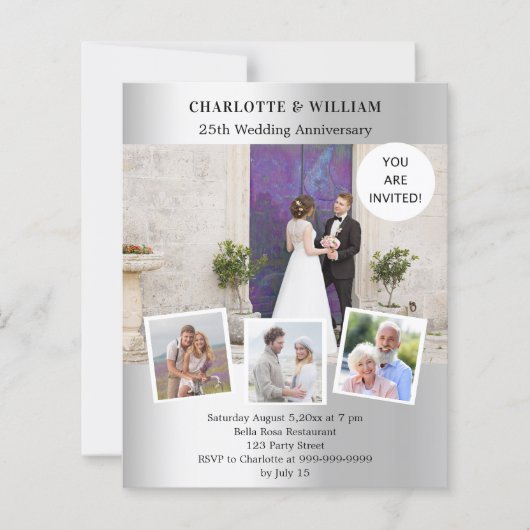25. Hochzeitstag Silber Foto Einladung (Vorderseite)