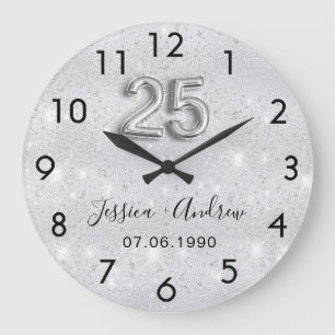 25. Hochzeitstag Silber Glitter Große Wanduhr