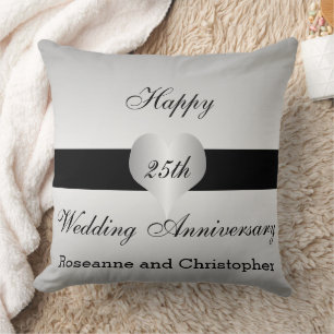 25. Hochzeitstag Silber Herz Design Kissen