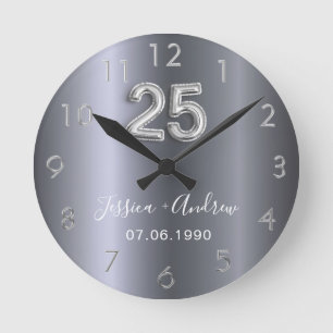 25. Hochzeitstag Silber Namen Runde Wanduhr