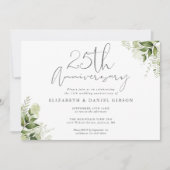 25. Hochzeitstag Silber Schrift Floral Einladung (Vorderseite)