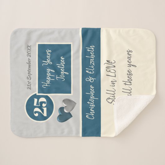 25. Hochzeitstag Silber und Blau Sherpadecke (Vorderseite (Horizontal))