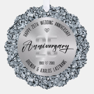25. Hochzeitstag Silber und Diamanten Ornament Karte