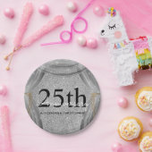 25. Hochzeitstag Silber und Schwarzer Sparkle Pappteller (Party)