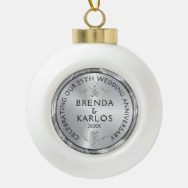 25. Hochzeitstag - Silber und weiße Diamanten c Keramik Kugel-Ornament