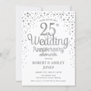 25. Hochzeitstag - Silber & Weiß Einladung