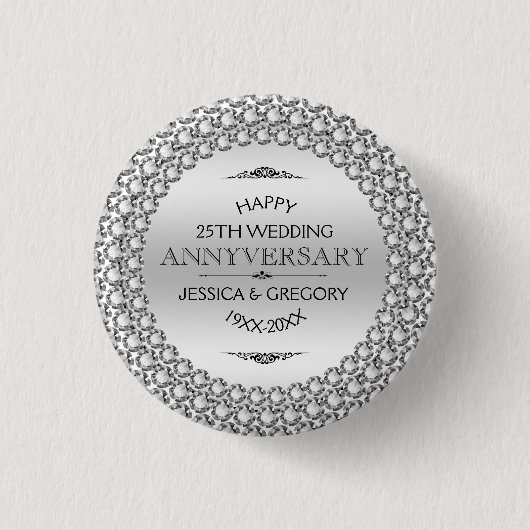 25. Hochzeitstag Silber & White Diamonds Button (Vorderseite)