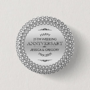 25. Hochzeitstag Silber & White Diamonds Button