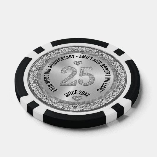 25. Hochzeitstag Silber White Diamonds Pokerchips (Einzeln)