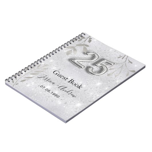 25. Hochzeitstag Silberblätterbuch Notizblock (Linke Seite)
