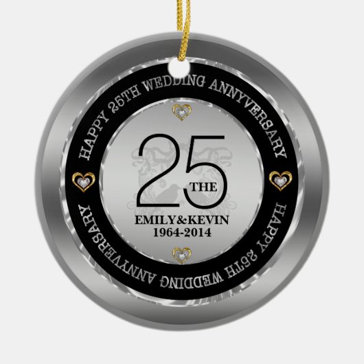 25. Hochzeitstag & Silberdesign Keramik Ornament (Vorne)