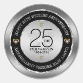 25. Hochzeitstag & Silberdesign Runder Aufkleber (Vorderseite)