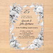 25. Hochzeitstag Silberfloralen klar Acryleinladungen (Vorderseite)