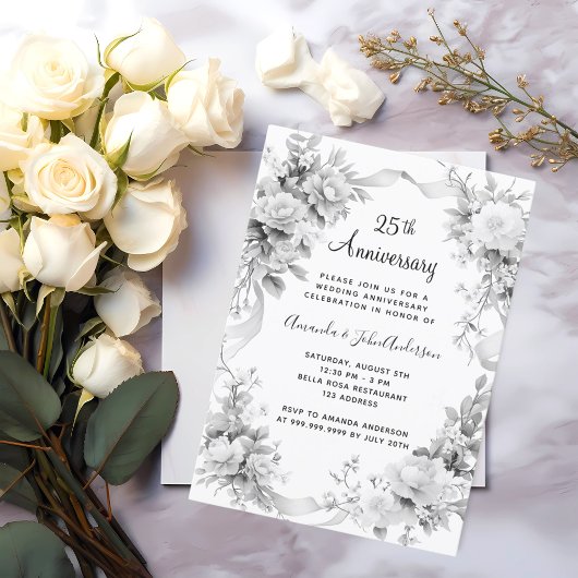 25. Hochzeitstag Silberfloralen Luxus Einladung
