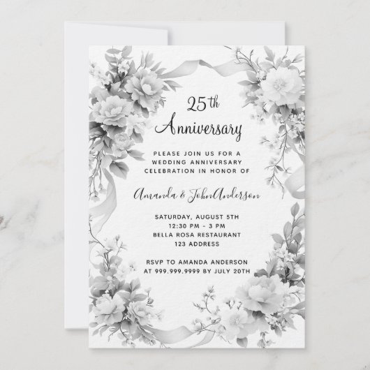 25. Hochzeitstag Silberfloralen Luxus Einladung (Vorderseite)
