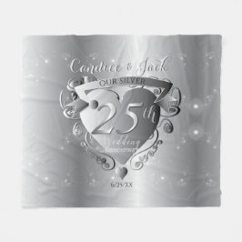 25. Hochzeitstag Silberherz-Emblem Fleecedecke