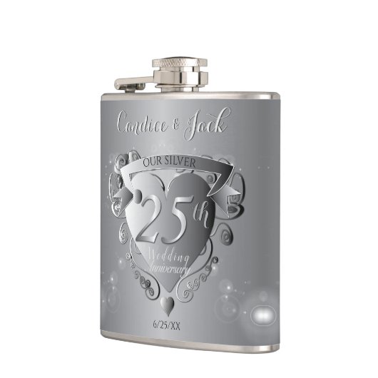 25. Hochzeitstag Silberherz Flachmann (Links)