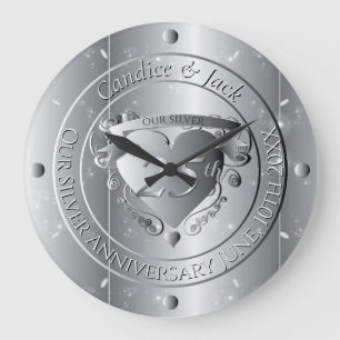 25. Hochzeitstag Silberherz Große Wanduhr