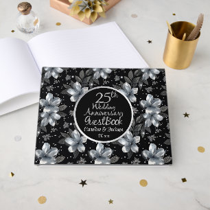25. Hochzeitstag - Silberhochzeit, Florale Hochzei Gästebuch